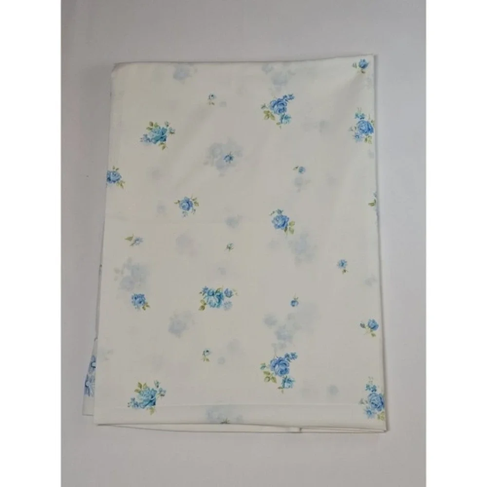 Vintage JC Penney Penn-Press‎ Twin Sheet Aqua Floral 72x104 No Iron Muslin 1970s